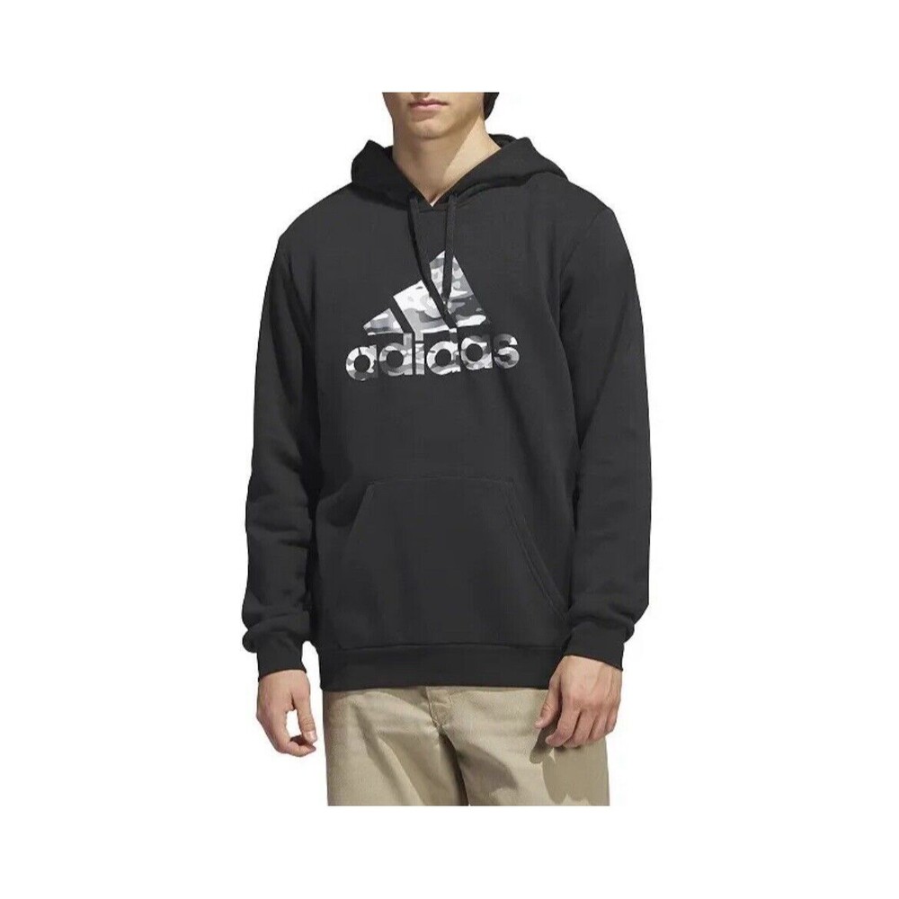 adidas Men's  Essentials Fleece Big Logo Camo Hoodie Black Size Large NEW